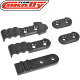 Team Corally C-00180-1017 Motor Wire Holder Set consisting of black plastic clips and holders designed for organizing and securing wires in radio control parts and rc cars.