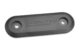 Black plastic mounting washer with two screw holes and the engraved logo "Team Corally," known as the Team Corally C-00180-1065 Large HD Wing Washer for rc car parts.