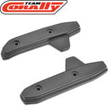 Black plastic Team Corally C-00180-982 Roof Skids Set designed for durable protection of RC cars, featuring multiple mounting holes and a streamlined shape.