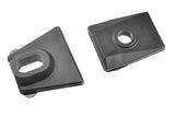 Two black plastic components designed for radio control car assembly, identified as the Team Corally COR00180-924 Body Post Protection Plate Set.