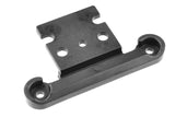 Team Corally C-00180-880 Bumper/Gearbox Cover (2) made of durable black plastic, designed for radio control car parts to protect the gearbox and front bumper area.