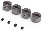 Set of four Gmade GM30131 Aluminum 12mm Wheel Hub BOM GS02 (4) components with accompanying black screws, designed as durable rc car parts for enhanced performance.