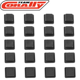 Team Corally C-00180-046 Eccentric Bushings Set consisting of multiple small black square bushings designed for radio control car parts and rc car maintenance.