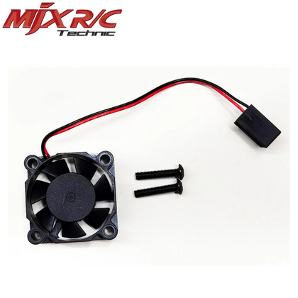 MJX 16397 HYPER GO Motor Fan with black blades, mounting screws, and a red and black wire connector for radio control car parts.