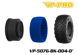 VP-PRO VP-507G 1/10 Short Course Truck Tires (4) Pre-Mounted Black showing tire components including black rims, blue foam inserts, and knobby black rubber tires for rc cars.