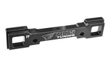 Team Corally C-00180-139 Aluminum Suspension Arm Mount PRO Front-Front in black with 7075 tuning logo, designed for durability and precision in radio control car parts.