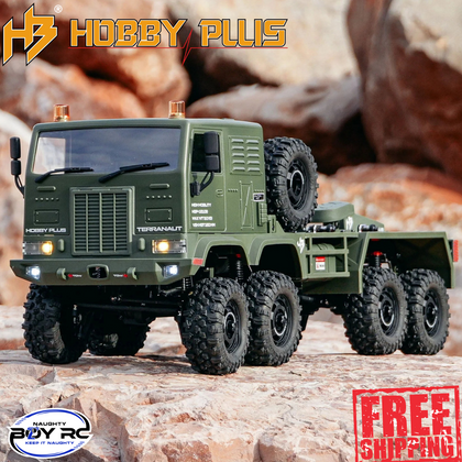 Hobby Plus CR-18P Terranaut 8X8 AWS 1/18 Recovery Crawler Green radio control crawler with rugged off-road tires and detailed green body, designed for rock terrain.