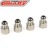 Four shiny metal connectors shown in a row, designed as Team Corally C-00180-220 Steel Ball End 5.8mm for Anti Roll Bar (4) radio control parts for RC cars.