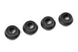 Set of four black plastic shock caps designed for radio control cars, labeled as Team Corally C-00180-138 Lower Shock Cap (4) SBX-825.