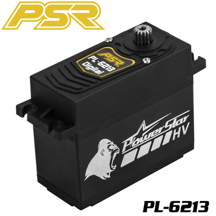 POWERSTAR PL-6213 DC HV Digital Servo for 1/5 radio control cars, featuring a durable black casing with metal gear and precision digital control for high voltage performance.