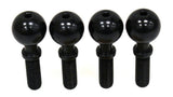 Four black steel pivot ball conical shafts for radio control car parts, labeled Team Corally C-00180-123-1 Steel Pivot Ball Conical Shaft (4) designed for RC cars.