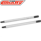 Team Corally C-00180-166 Steel Front Shock Shaft 61mm (2) designed for rc car parts, featuring durable threaded steel construction for enhanced performance in radio control vehicles.