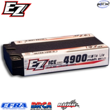 EZpower Ice Series 4900mah LCG Shorty Lipo HV PRO 7.6v 2s 140/70c battery pack designed for high-performance radio control cars, showcasing compact and durable design.
