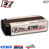 EZpower Ice Series 6700mah Long Run Shorty Lipo HV PRO 7.6v 2s 140/70c battery for rc cars, featuring high capacity and discharge rate for extended run times and performance.
