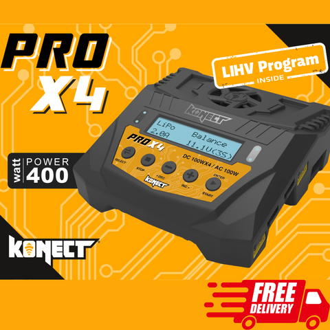 Konect PROX4 Charger 4 Output AC/DC 100w Lipo LiHV NiMH Life Lilon NiCD