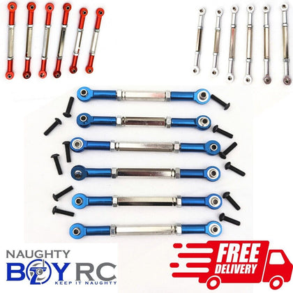 Metal Turnbuckle Upgrade Kit 1/10 2wd ECX Torment Ruckus Circuit ETC. featuring metal turnbuckles in red, silver, and blue with black screws for rc car parts and radio control parts.