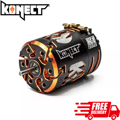 Konect K1 Elite 17.5t Stock Sensored Brushless Motor with black and orange exterior designed for radio control car parts and rtr rc cars performance.