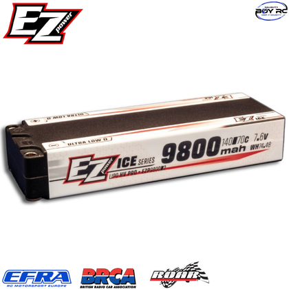 EZpower Ice Series 9800mah Stick Long Run Lipo HV PRO 7.6v 2s 140/70c battery designed for high performance in radio control parts and rc cars by Naughty Boy RC.
