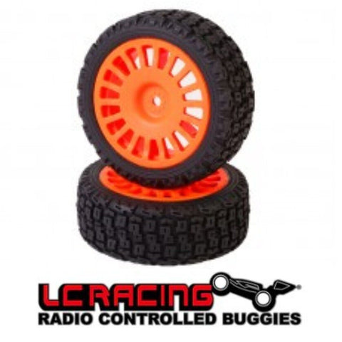 C8056 LC Racing Flo Orange 1/10 Rally Wheels + Tires (2)