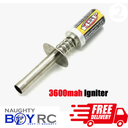 HSP Nitro RC Car Glow Plug Igniter Starter Wand 3600mah with metal tube and spring design for easy use with radio control parts, ideal for rc car enthusiasts.