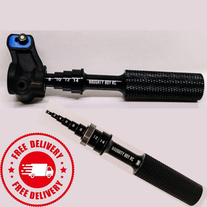 Naughty Boy RC Bearing Tool with a textured black handle and adjustable stepped design for precise use on radio control parts and rc cars.